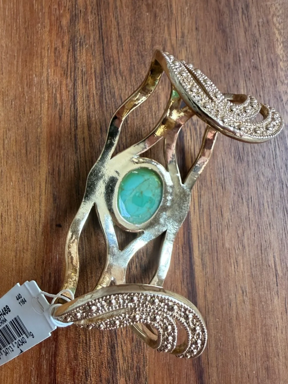 Monet Gold-Tone Cuff Bracelet with Faux Turquoise Center and Pearl Accents New